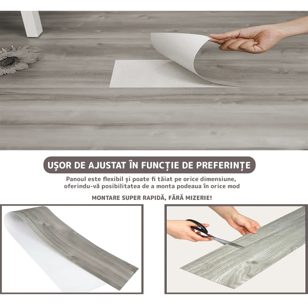 Set 36 Placi, De Pardoseala, AT PERFORMANCE®, durabil, autoadezive, PVC, 914.4mm x152.4mm, mm 5 m²/box, Gri melange